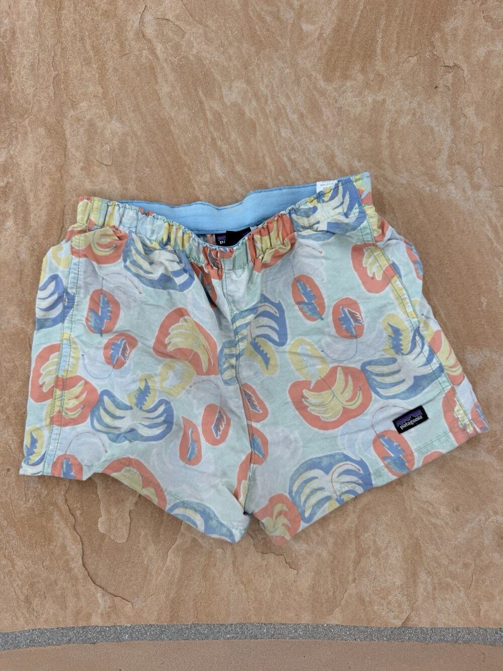 Patagonia Baby Baggies Shorts 3T Blue Floral Print Nylon Elastic Waist
